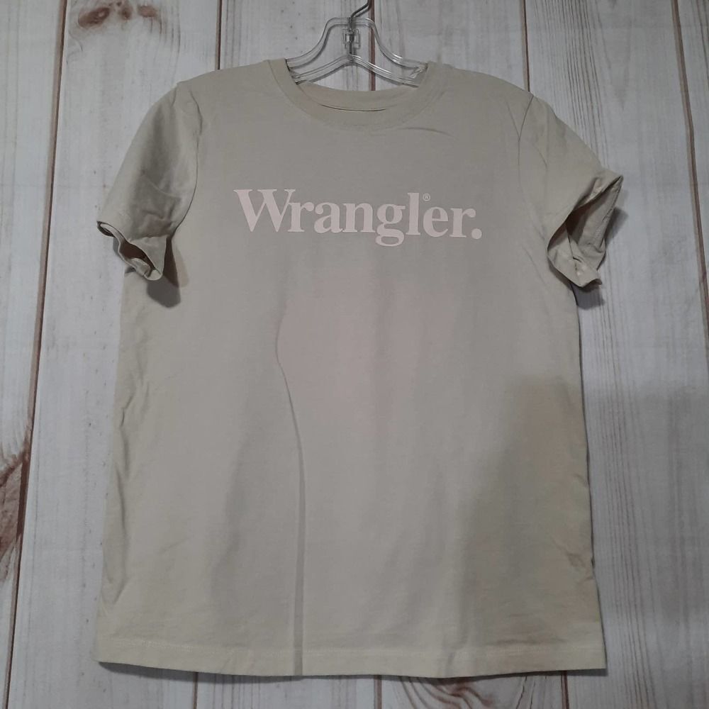 Wrangler Womens Graphic T-Shirt Tan Beige Short Sleeve Logo Crew Neck Size S